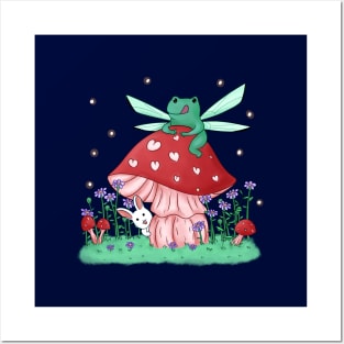 Fairy frog on a mushroom Posters and Art